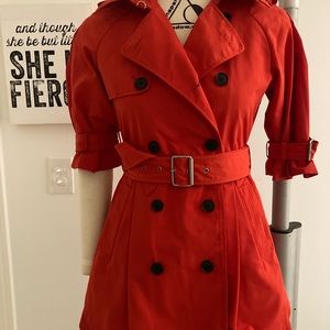 BCBG Max Azria Double Breasted, Red Raincoat xxs